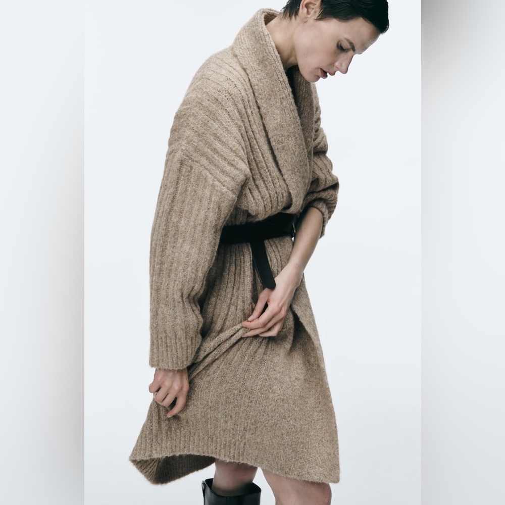 Zara Beige Rib Knit Coat - Picture 8 of 12